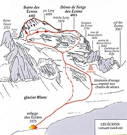 Carte ascension du dôme de neige des Ecrins