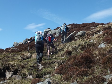 La pente s'adoucit sur les hauteurs du Camaderry Mountain