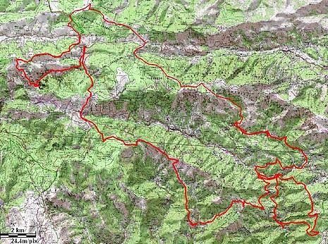 Capture d'écran depuis le logiciel Land de la trace créé lors de la randonnée en Ardèche