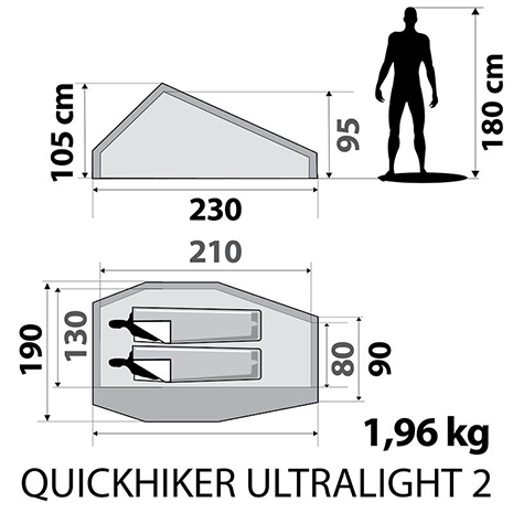 Dimensions de la tente Quechua QuickHiker Ultralight