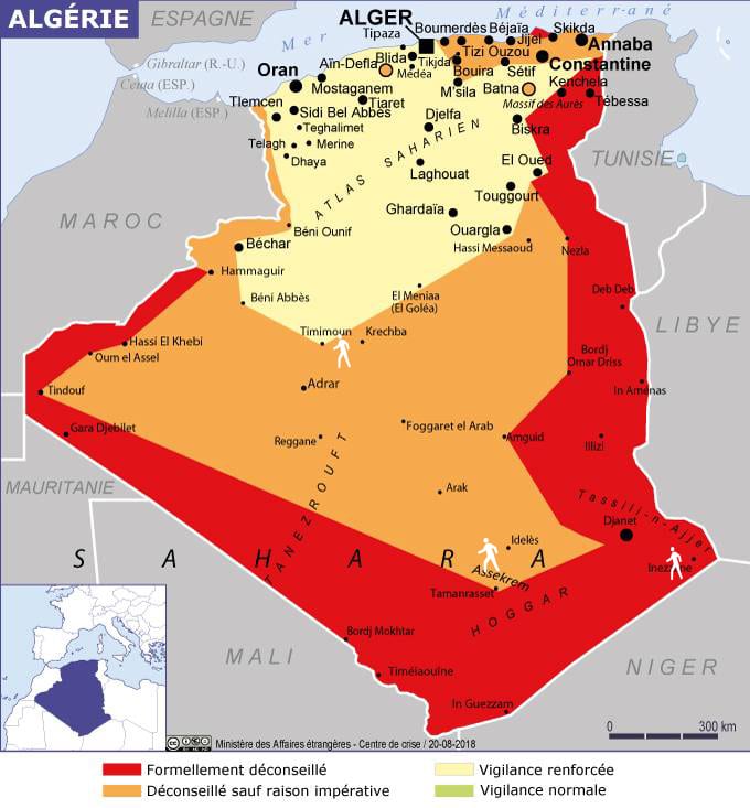 Sahara algérien : carte du ministère des affaires Etrangères