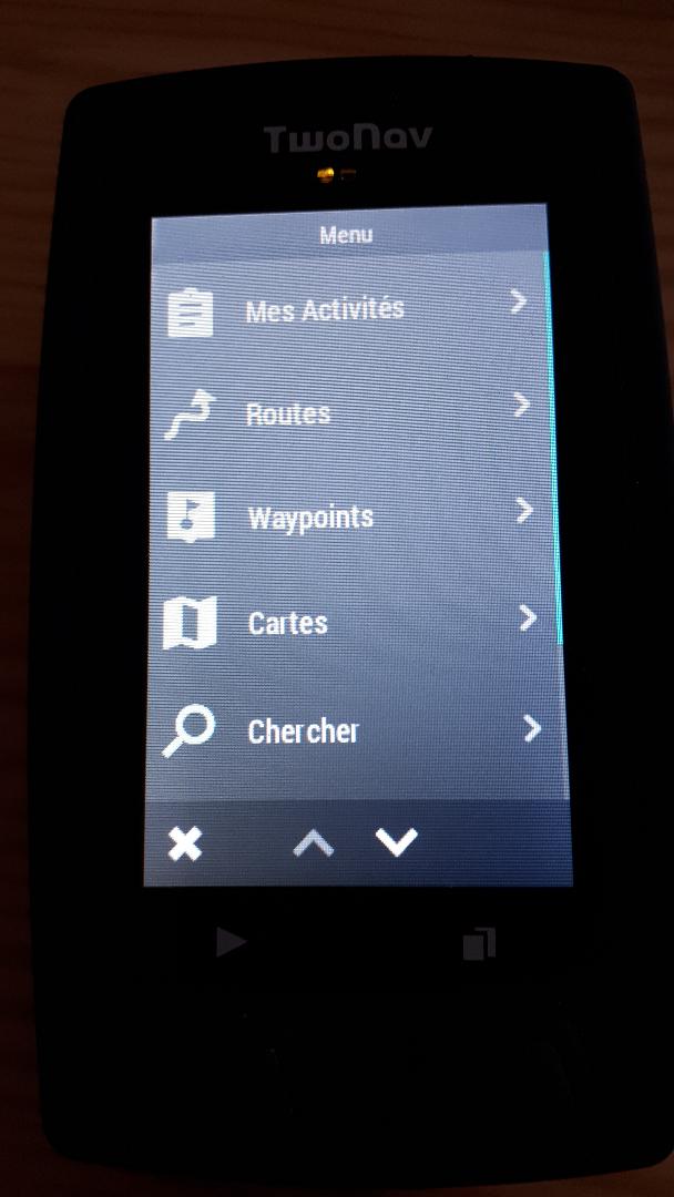 Menu du GPS TwoNav Horizon