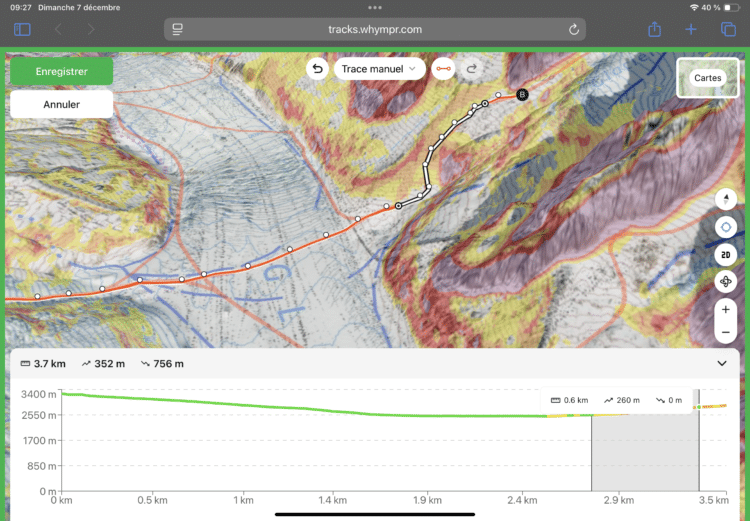 Création de trace sur la webapp Whympr sur iPad