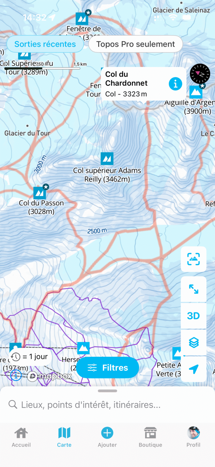Carte Whympr outdoor hiver avec calque des traces Petzl