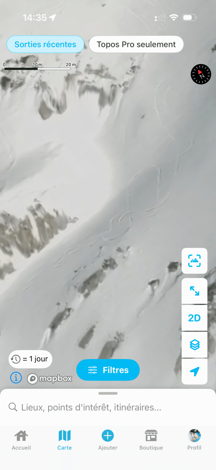 Zoom sur la carte satellite 3D HD