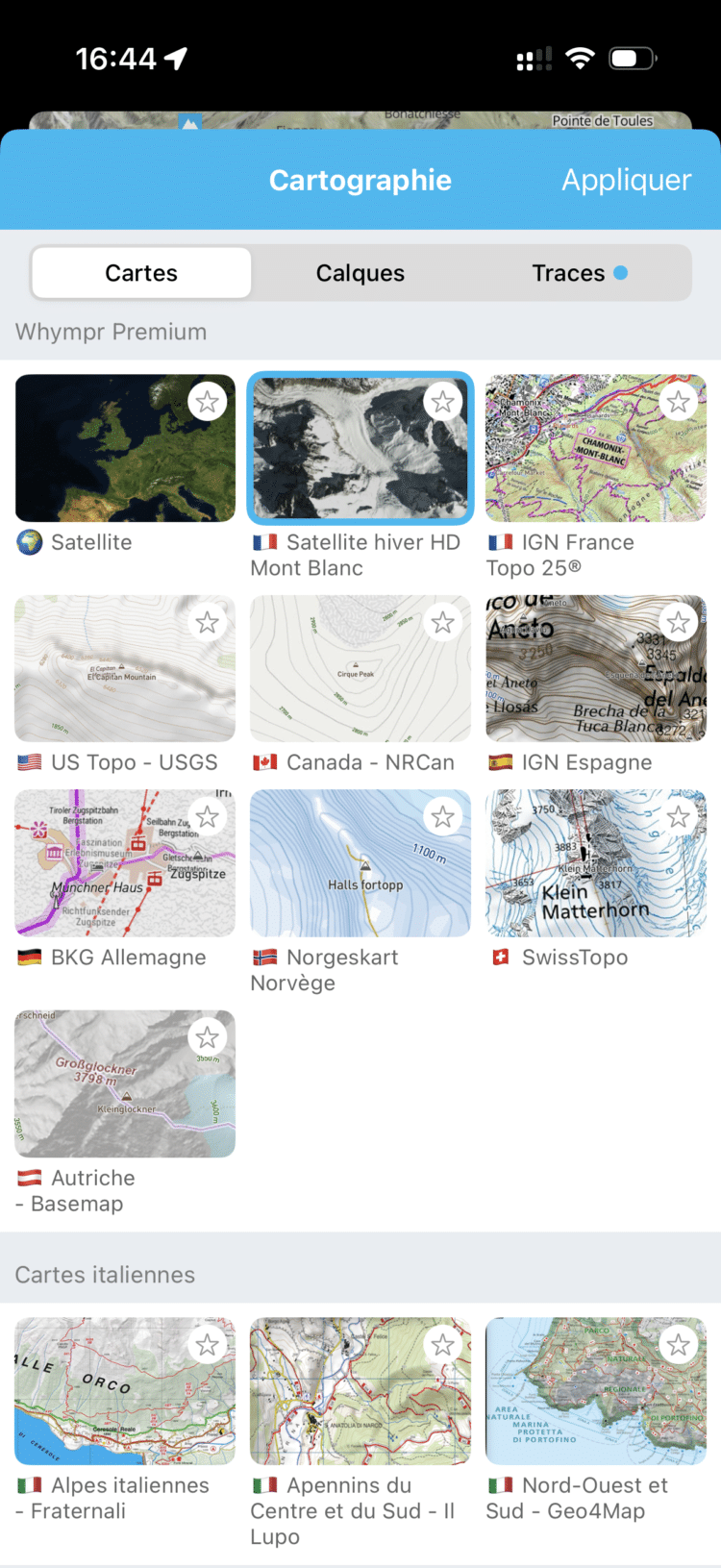 Cartes disponibles avec abonnement Premium