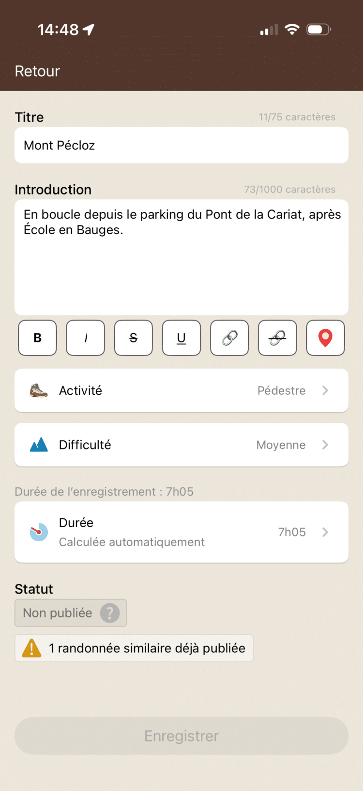 Visorando Fiche Détails itinéraire